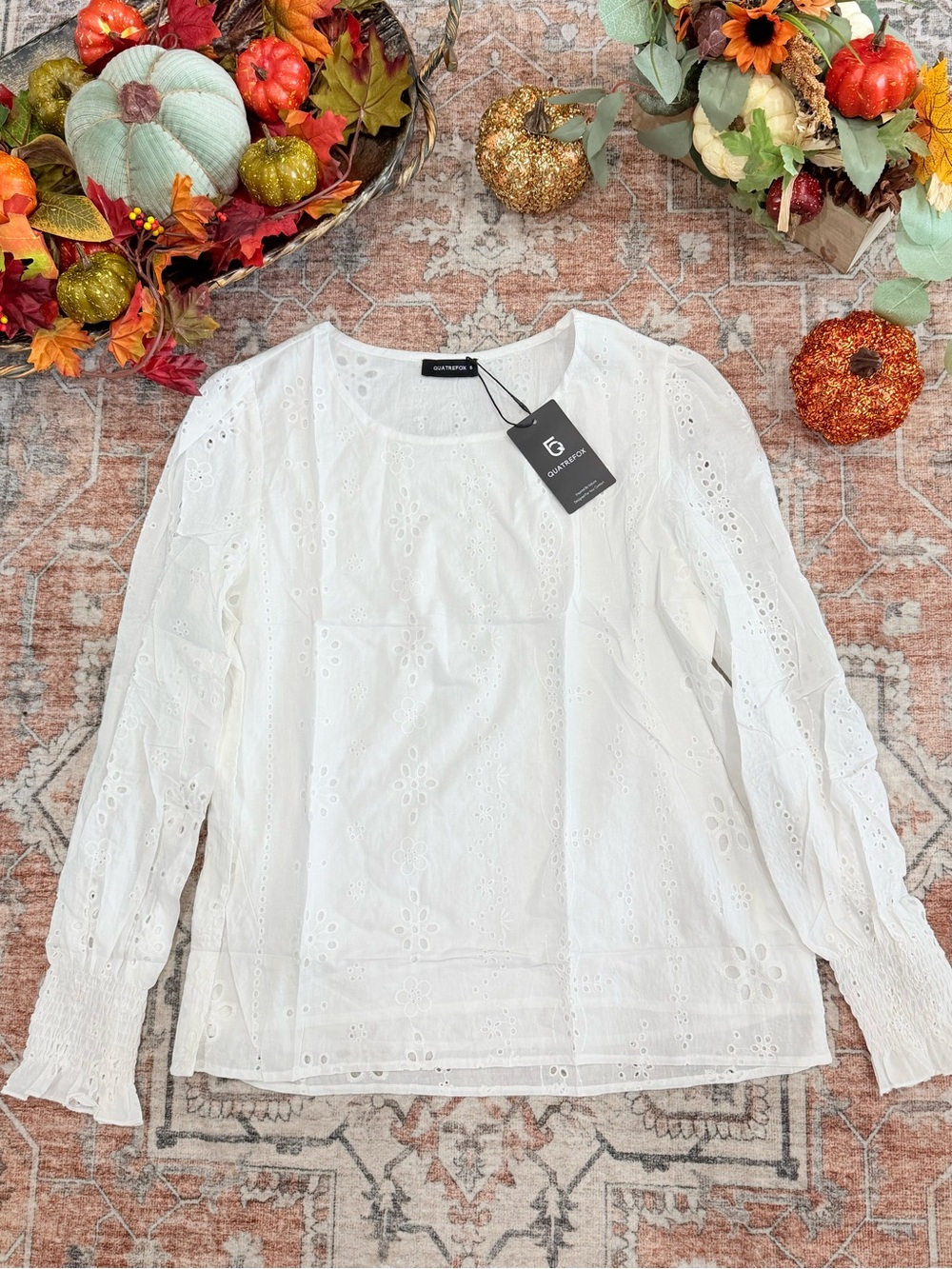 Chelsea & Violet White Eyelet Puff-Sleeve Blouse